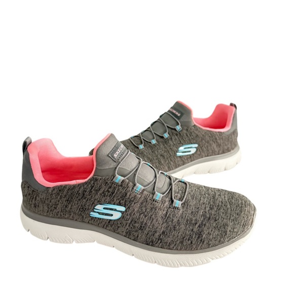 Sketchers Summits Slip-ins Sneakers Memory Foam Gray Coral Pink Size 9.5 - Picture 1 of 11